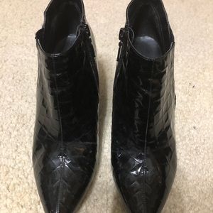 Black patent leather ankle boots